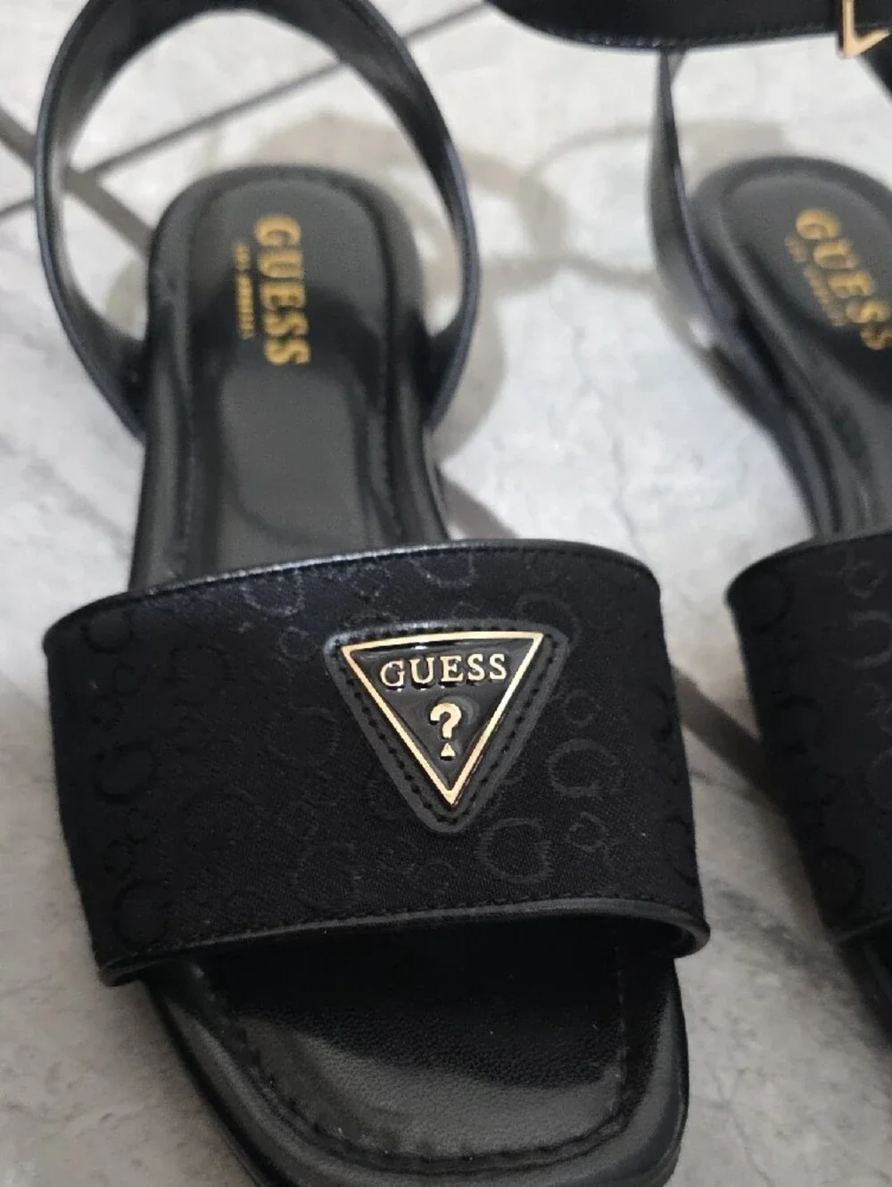 GUESS Black Logo Ankle-Strap Flat Sandals